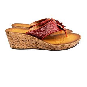 Clarks Raffia Wedge Sandals size 10 Brown Flower Detail Boho Hippie